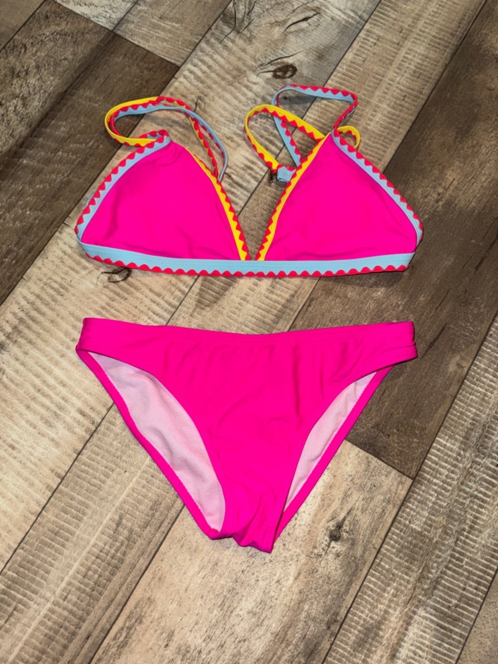 Bright Pink Triangle Bikini Set with Color Trim